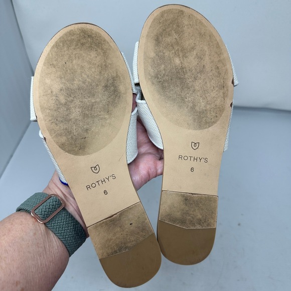 Rothy's The Oahu Slide Sandals Womens Size 6 Beige Knit Bow Slip On Flats - Picture 5 of 11